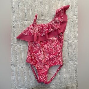 Pink One-Shoulder Ruffle Swimsuit